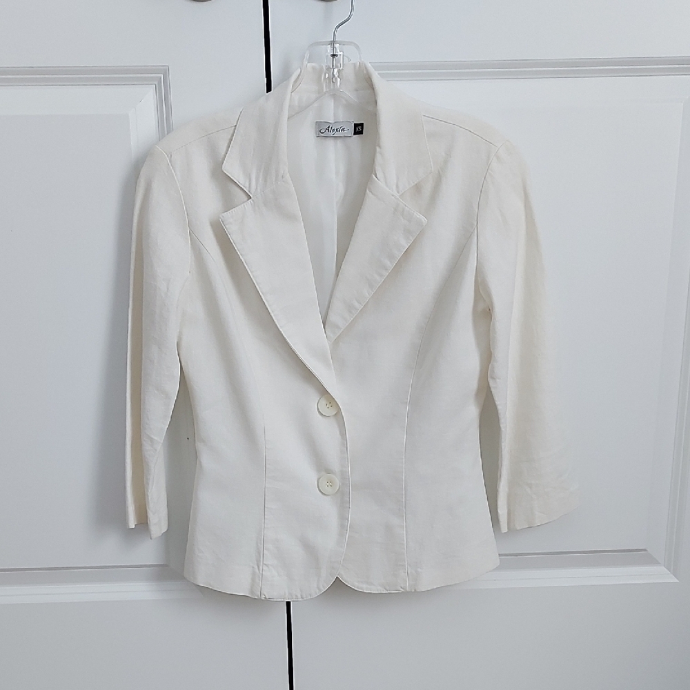 Linen Rayon White Blazer for Women